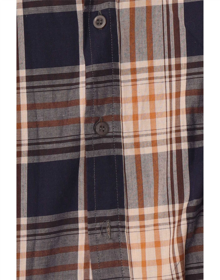 Camicia da uomo vintage grande poliestere scozzese blu navy