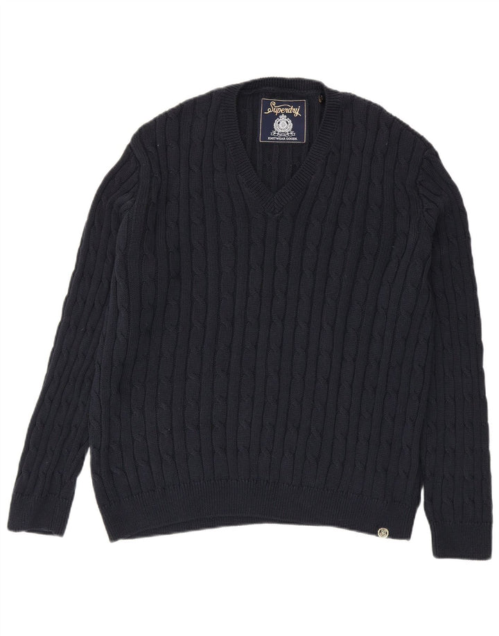 Maglione oversize da donna con scollo a V Superdry UK 10 Small Blu navy