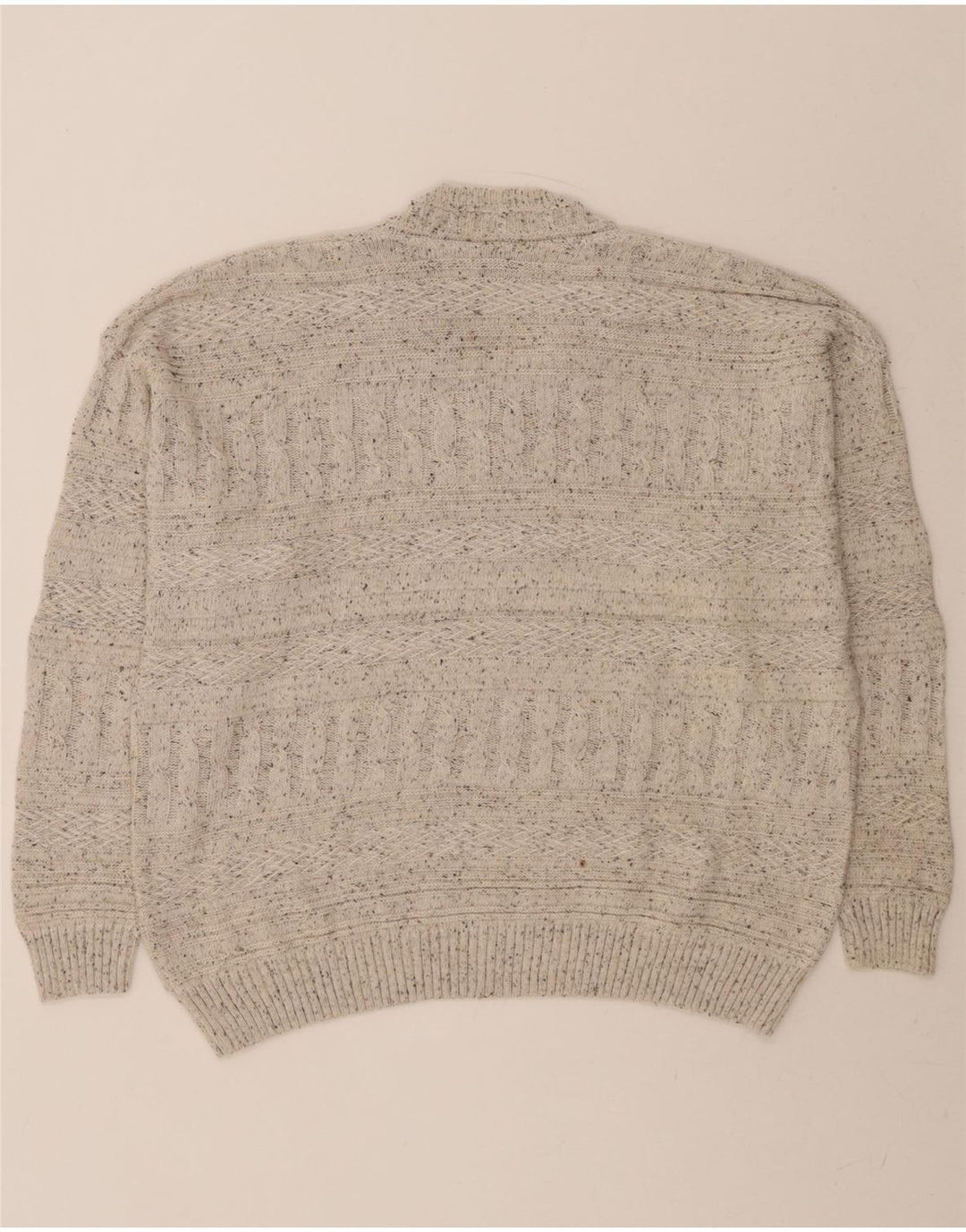 SETTEBELLO Mens Loose Fit V-Neck Jumper Sweater Medium Beige Flecked Vintage Settebello and Second-Hand Settebello from Messina Hembry 