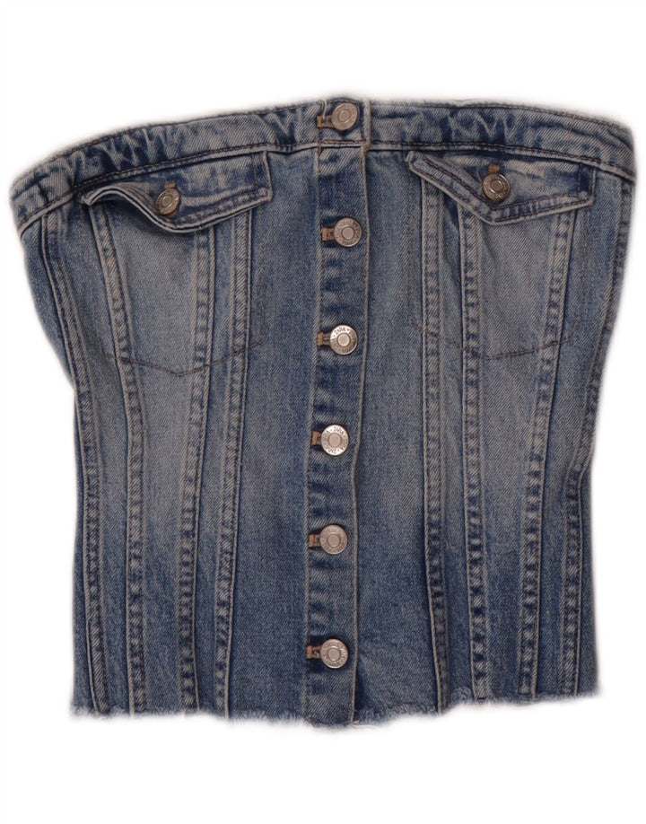 Top corsetto in denim senza spalline da donna Zara UK 8 piccolo cotone blu