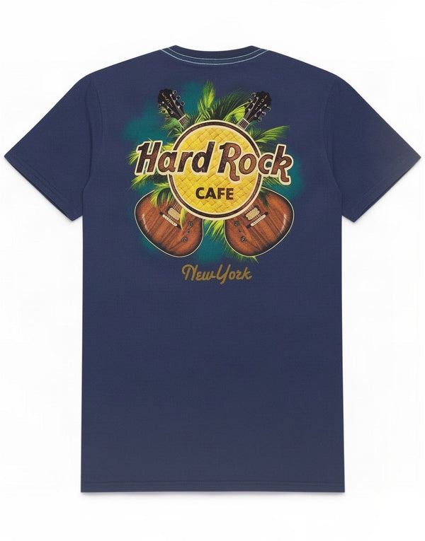Hard Rock Cafe T-shirt grafica da uomo di New York Top piccola in cotone blu navy