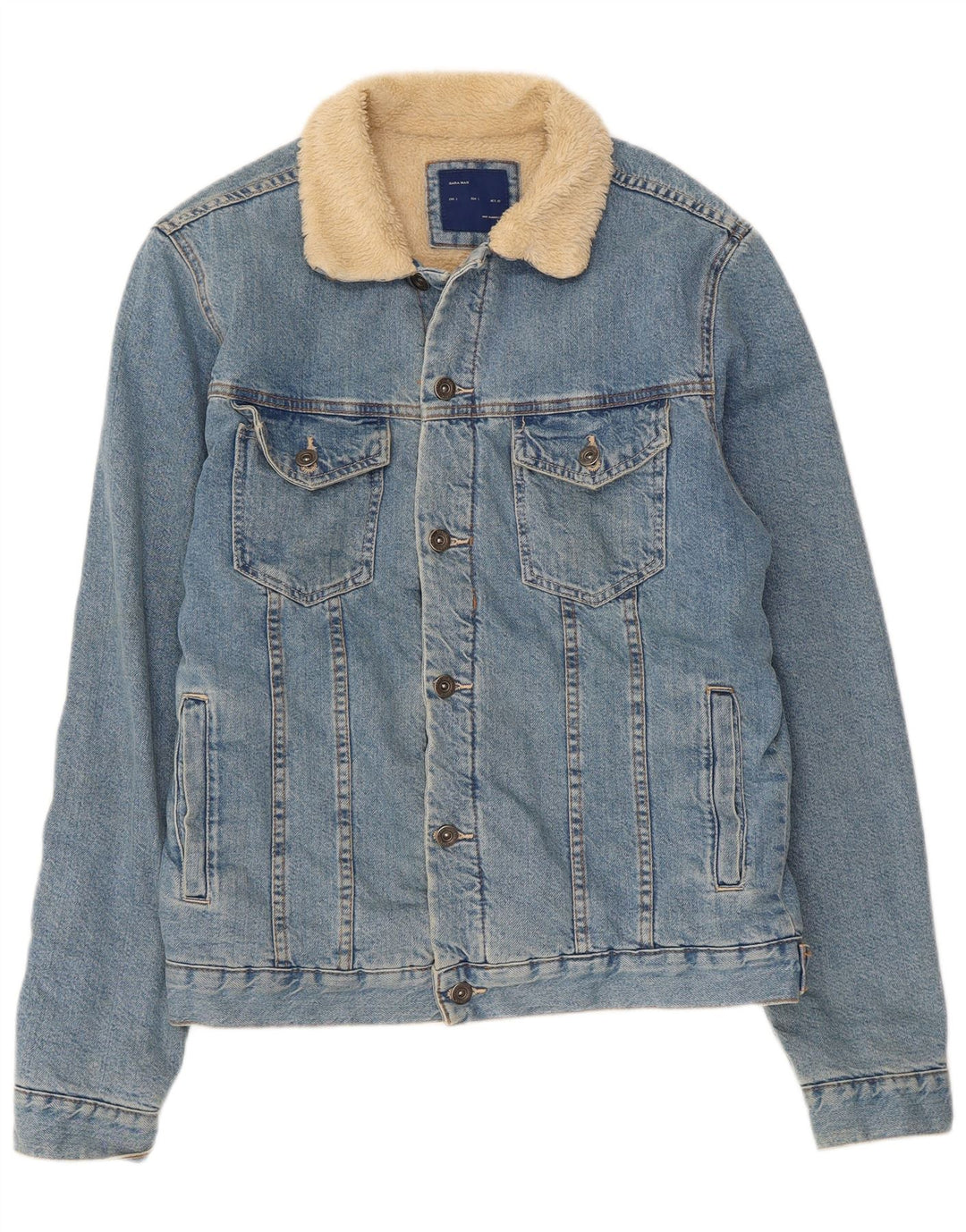 Giacca in denim Sherpa da uomo Zara UK 40 grande cotone blu