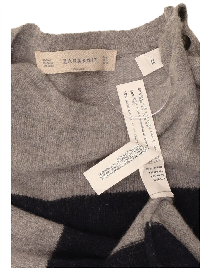 Abito maglione da donna Zara UK 12 Lana a righe grigio medio