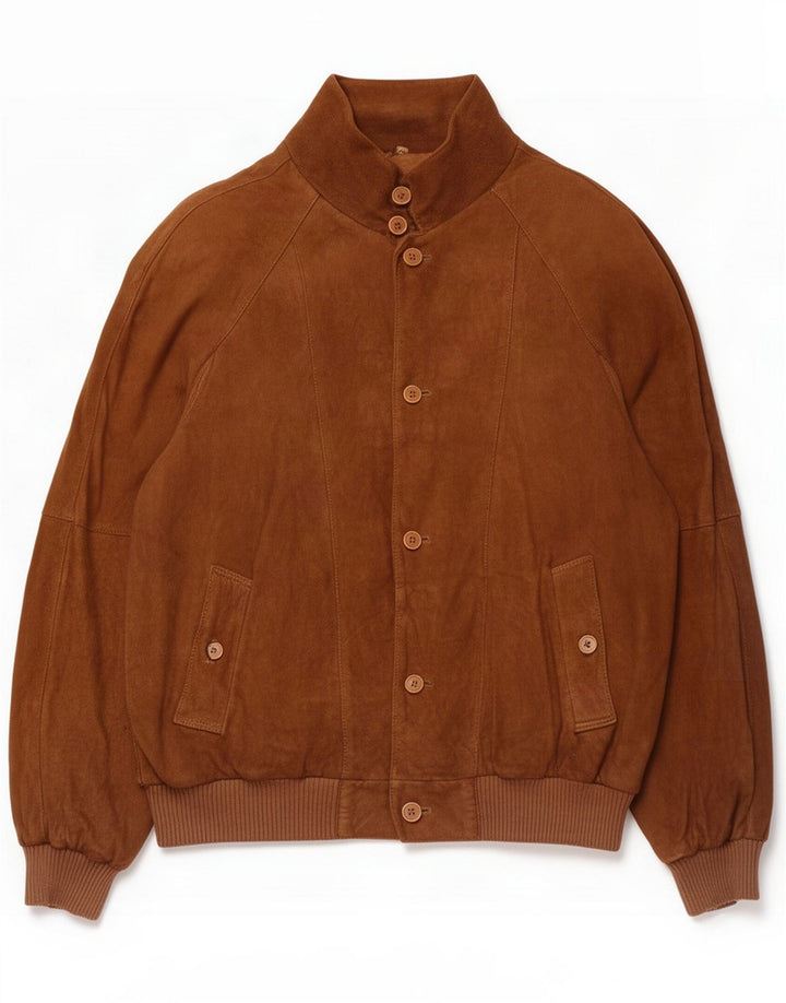 Giubbotto bomber in pelle scamosciata vintage da uomo UK 38 Pelle marrone medio