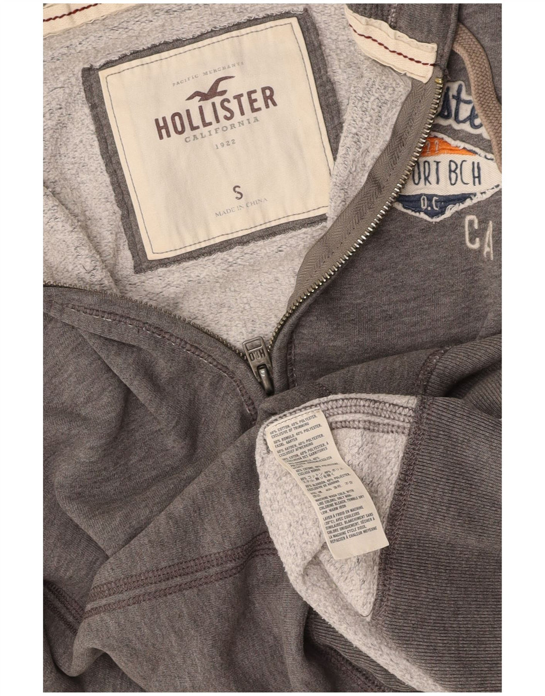 Maglione con cappuccio e zip grafica da donna HOLLISTER UK 10 piccolo cotone grigio
