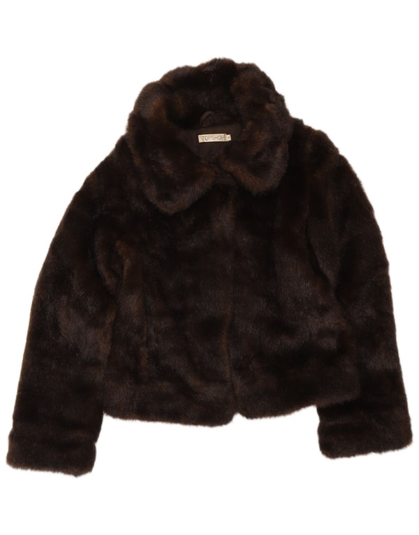 Topshop Giacca bolero da donna in pelliccia sintetica UK 8 piccolo acrilico marrone