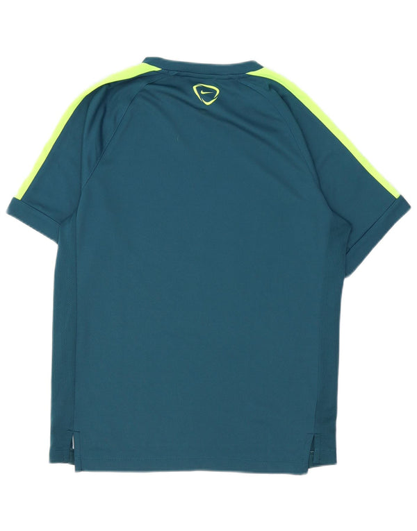 T-shirt grafica Nike Dri Fit da uomo, top in poliestere color block blu medio