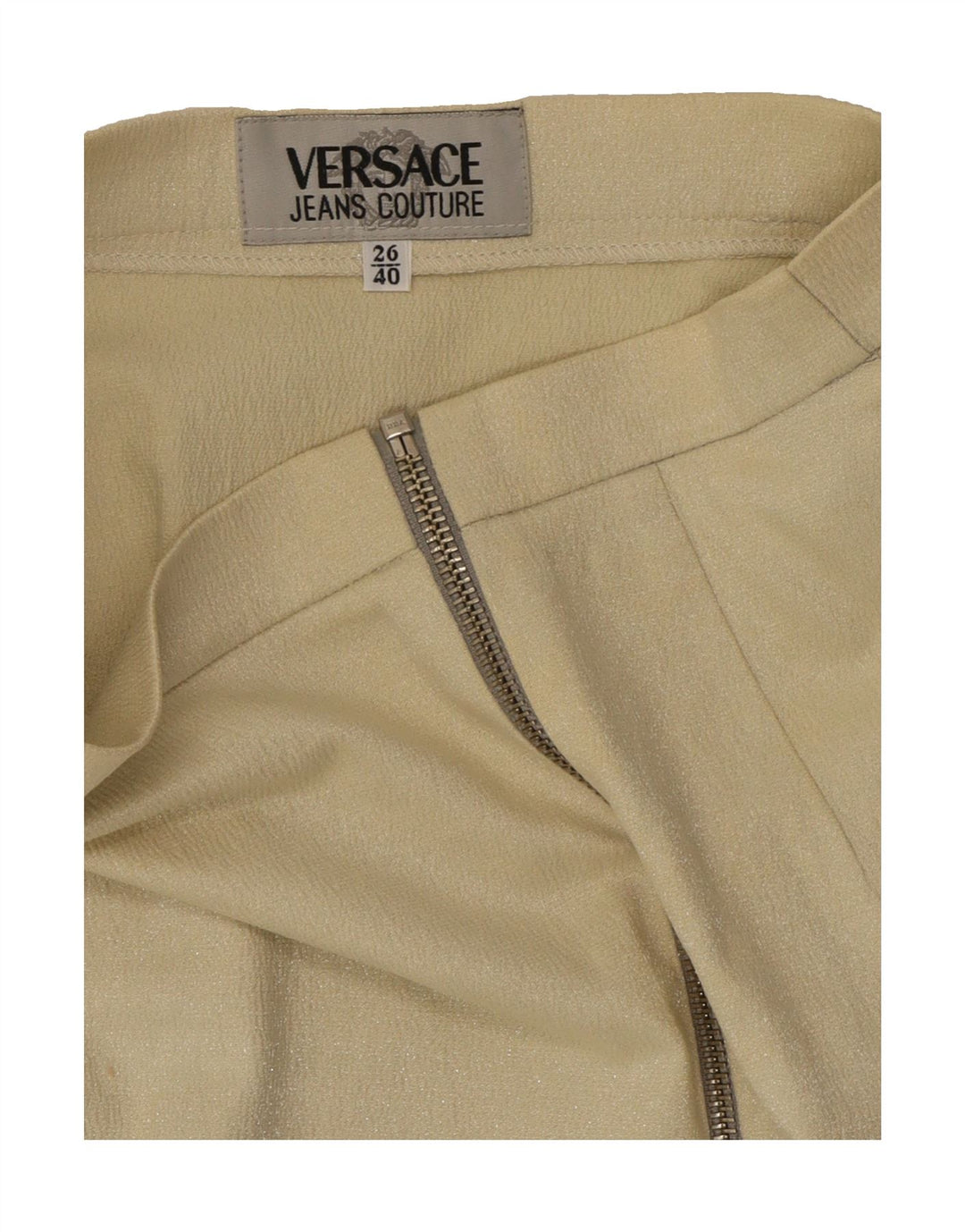 VERSACE Womens Mini Straight Skirt IT 40 Small W24 Khaki Cotton Vintage Versace and Second-Hand Versace from Messina Hembry 