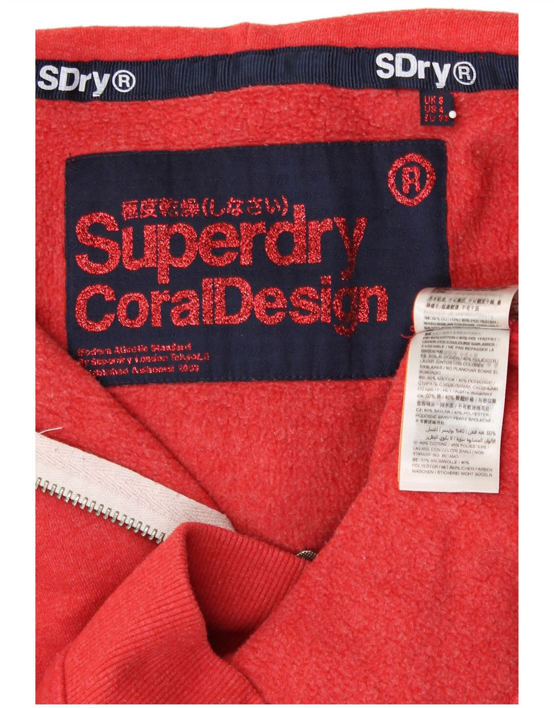 Maglione con cappuccio e zip grafica da donna SUPERDRY UK 8 piccolo cotone arancione