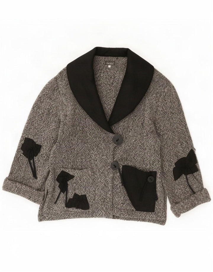 Giacca blazer vintage da donna a 2 bottoni UK 14 Lana color block grigio medio