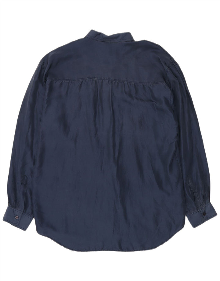 Camicia vintage da uomo grande in seta blu navy