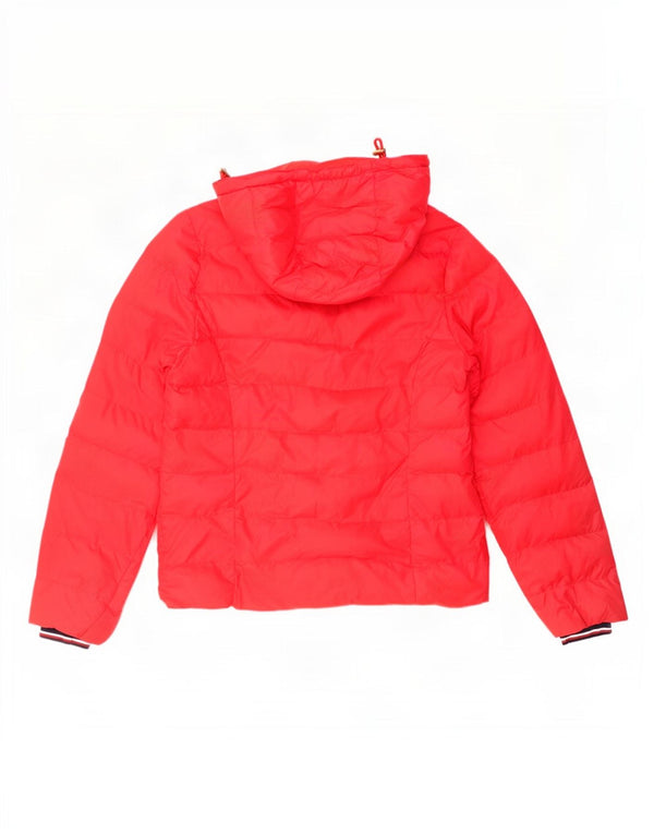 Tommy Hilfiger Womens Hooded Padded Jacket UK 14 Medium Red Polyamide