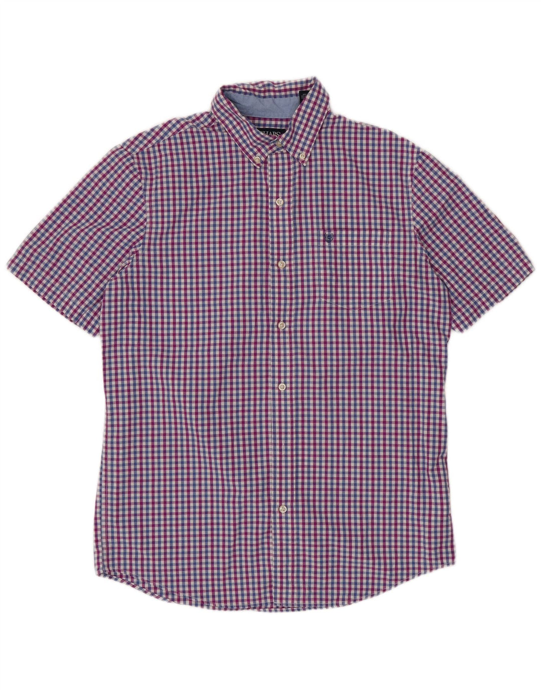 CHAPS Camicia a maniche corte da uomo di facile manutenzione in cotone a quadretti blu medio