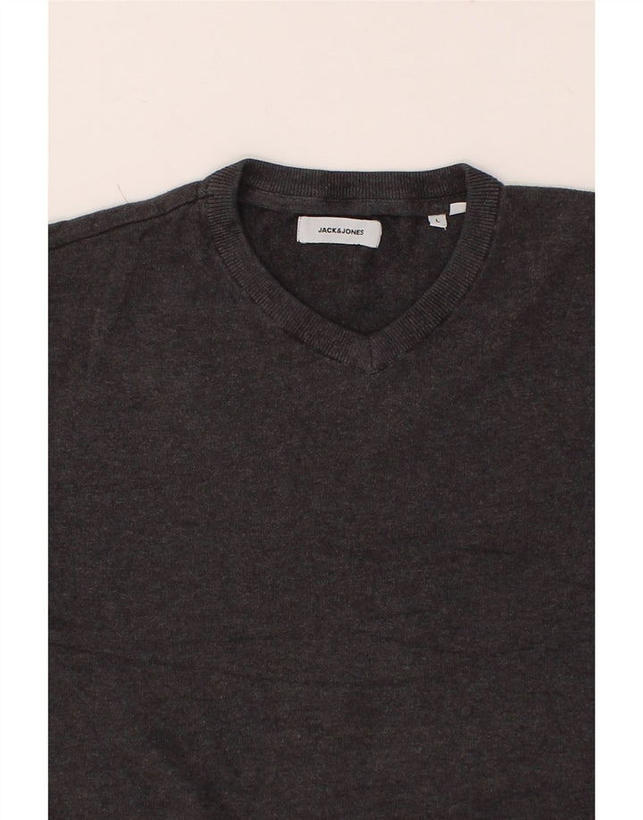 JACK & JONES Mens V-Neck Jumper Sweater Large Grey Cotton Vintage Jack & Jones and Second-Hand Jack & Jones from Messina Hembry 