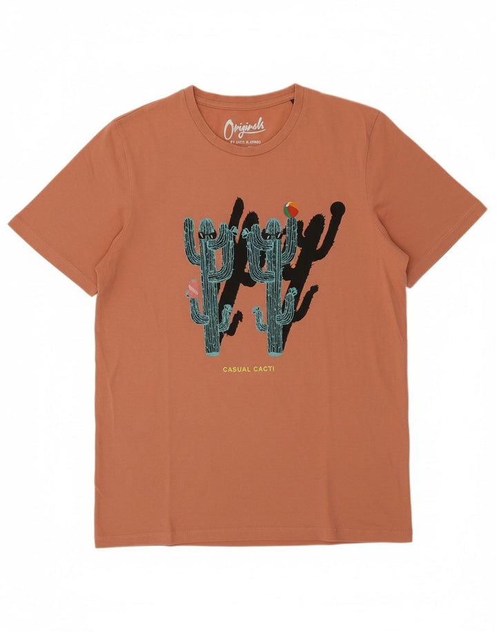 JACK & JONES Mens Graphic T-Shirt Top Medium Pink Cotton
