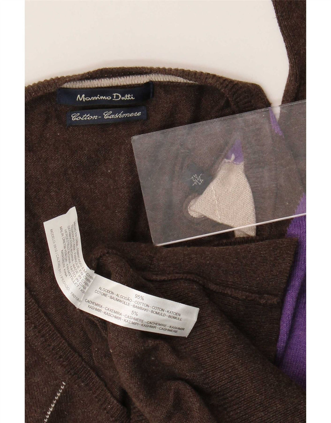 Massimo Dutti Maglione da uomo con scollo a V XL Marrone Argyle/Diamond Cotton