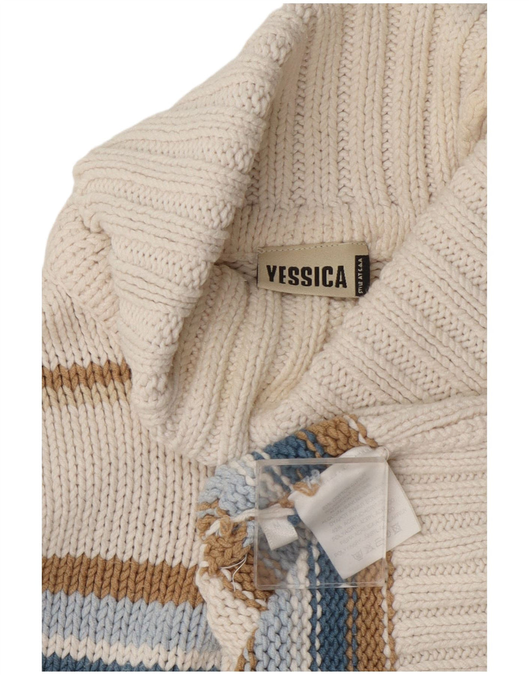 Maglione maglione da donna a collo alto Yessica UK 14 a righe multicolori medie