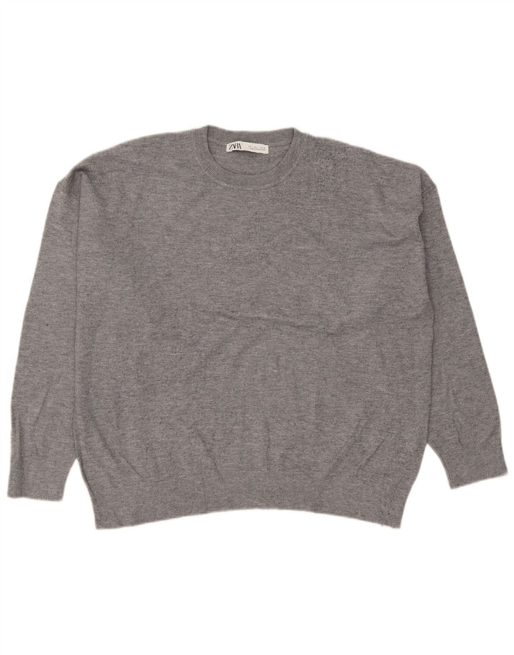 Maglione girocollo oversize da donna Zara UK 16 grande grigio screziato