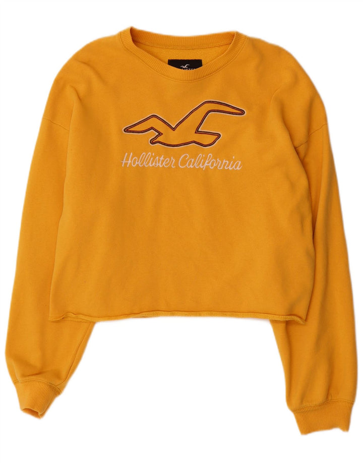 Felpa grafica corta da donna HOLLISTER UK 14 cotone giallo medio
