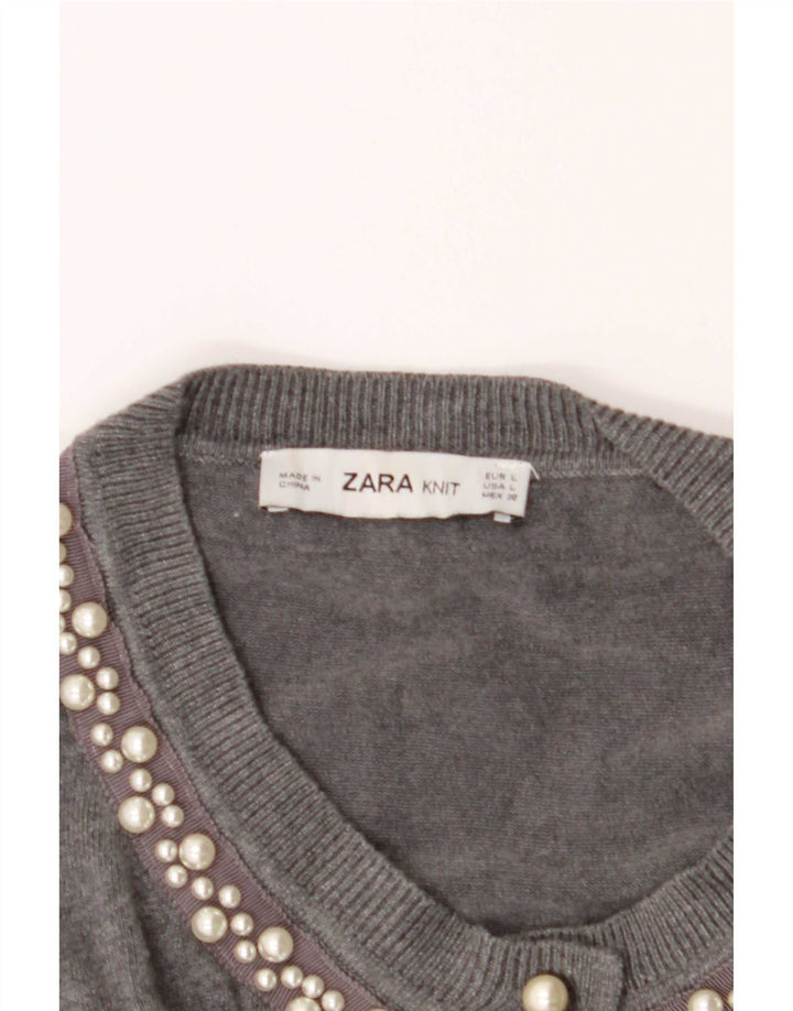 Maglione cardigan da donna Zara UK 14 grande grigio