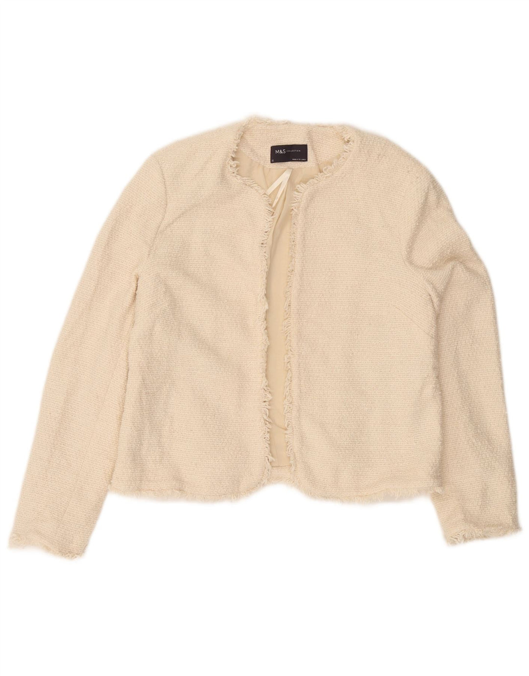 Giacca blazer aperta da donna Marks & Spencer UK 12 cotone bianco sporco medio
