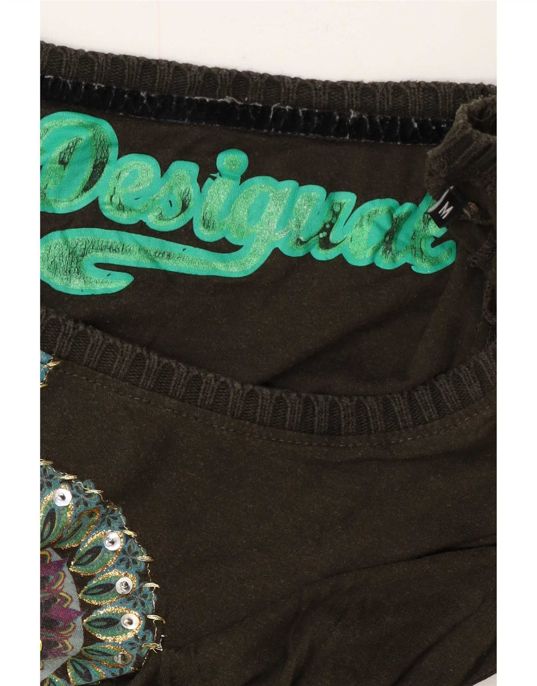 Desigual Donna Graphic Top Manica Lunga UK 12 Medio Nero Floreale