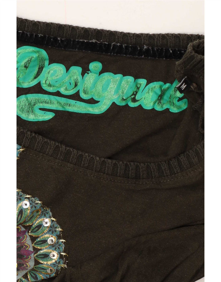 Desigual Donna Graphic Top Manica Lunga UK 12 Medio Nero Floreale