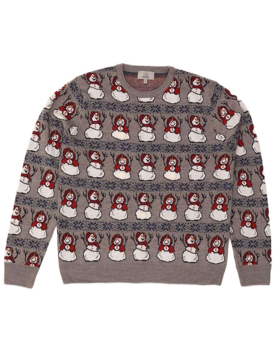 Maglione maglione girocollo da uomo Marks & Spencer grande grigio natalizio