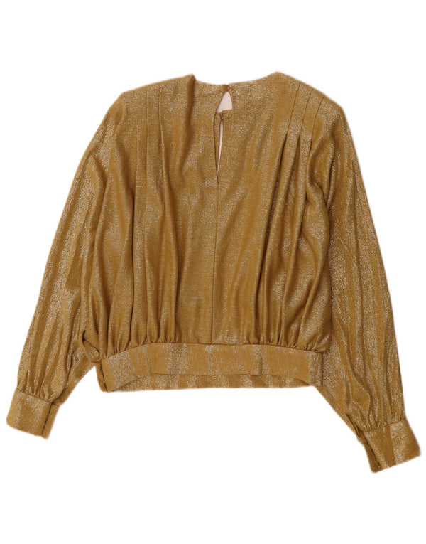 Top camicetta a maniche lunghe corta da donna vintage UK 12 oro medio
