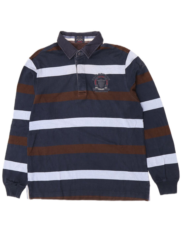 Polo da uomo a maniche lunghe Paul & Shark, grande, in cotone a righe blu navy
