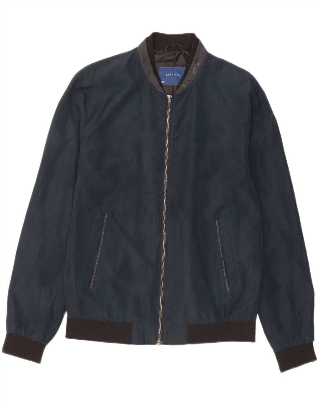Giubbotto bomber da uomo Zara UK 40 grande poliestere blu navy
