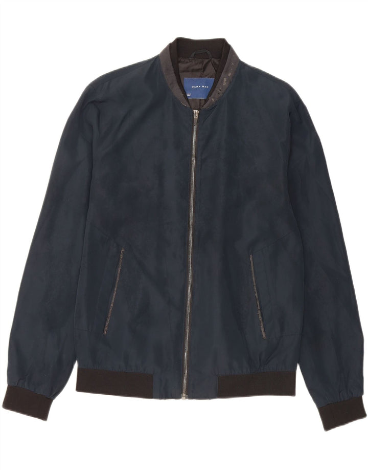 Giubbotto bomber da uomo Zara UK 40 grande poliestere blu navy