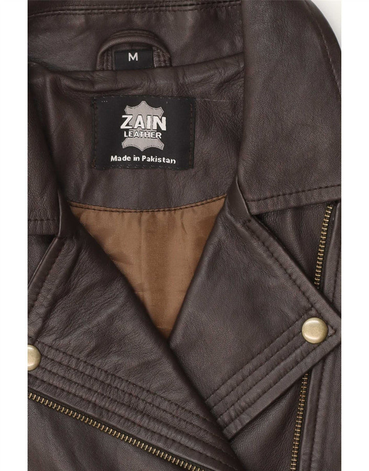 Giacca da motociclista in pelle da donna vintage UK 12 Pelle marrone medio