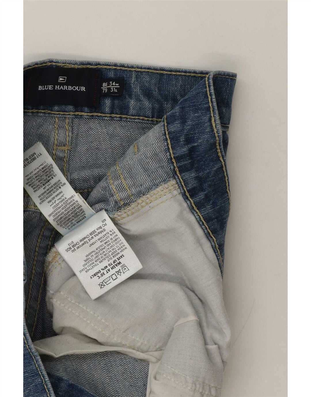 Jeans dritti da uomo Marks & Spencer blu Harbour W34 L31 cotone