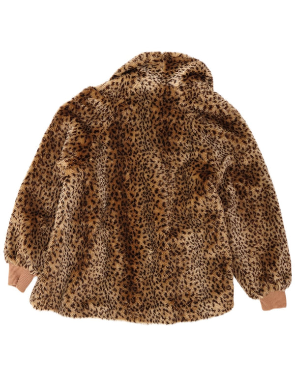 Giacca vintage da donna in pelliccia sintetica UK 12 con stampa animalier marrone medio