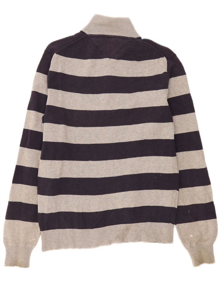 Tommy Hilfiger Maglione da uomo con zip e collo in cotone a righe grigio medio