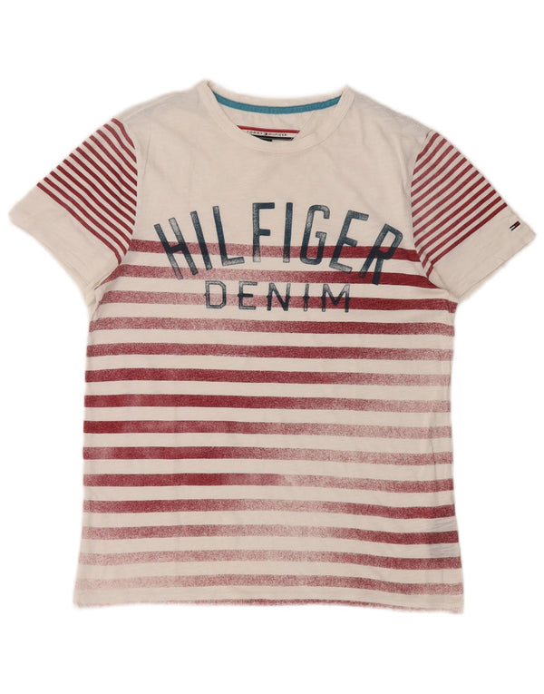 T-shirt grafica da uomo Tommy Hilfiger Top XS cotone a righe bianche
