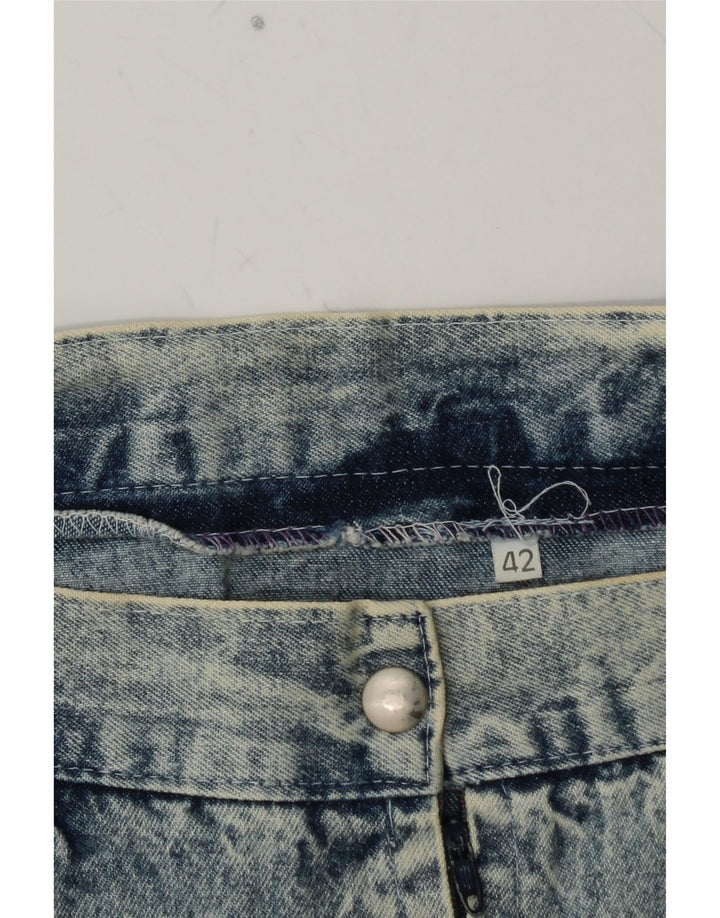 Gonna a tromba in denim da donna VINTAGE IT 42 media W26 blu floreale