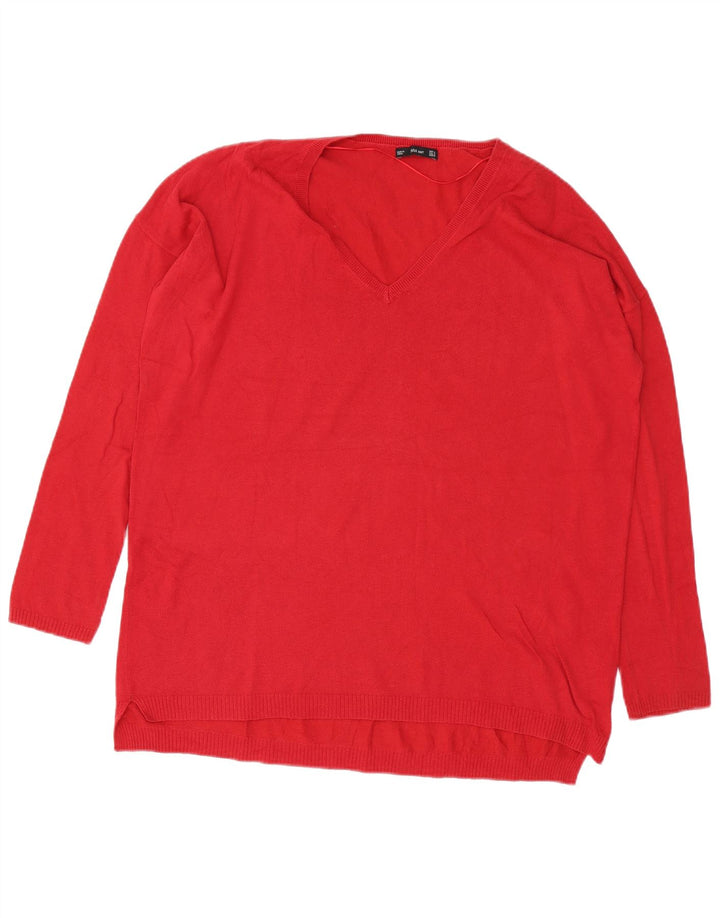 Maglione oversize con scollo a V da donna Zara UK 14 cotone rosso medio