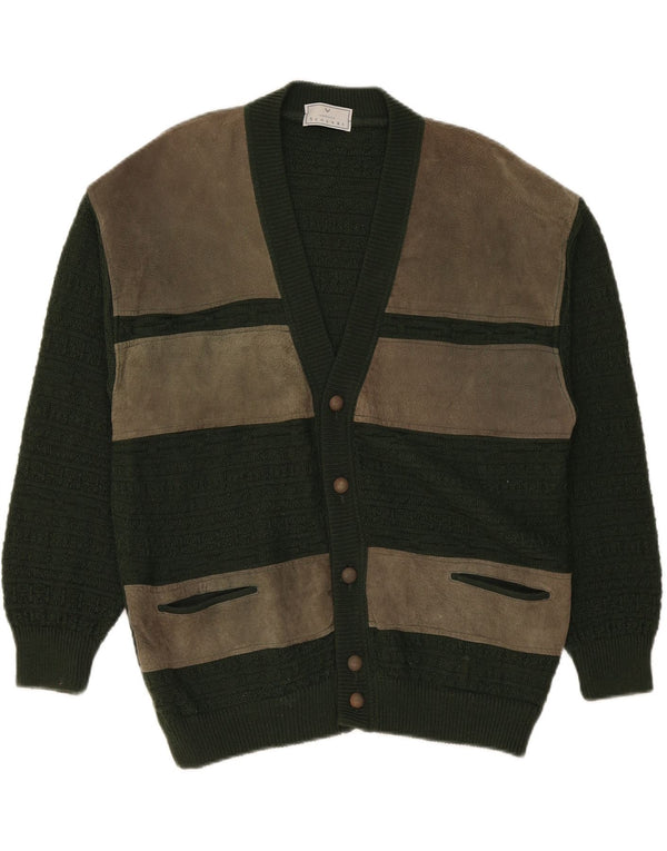 Maglione cardigan da uomo Umberto Scolari grande colore verde in lana colorblock
