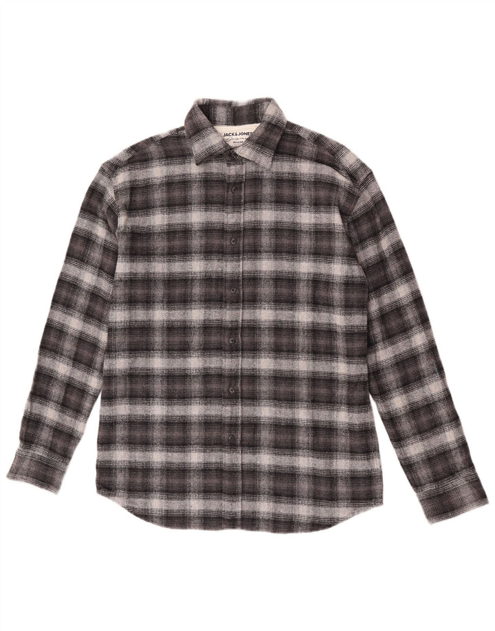 Camicia da uomo in flanella a quadri Jack & Jones piccola in cotone grigio