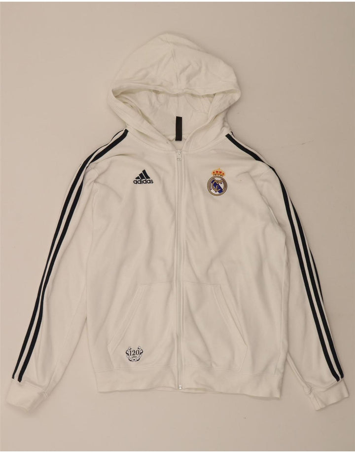 Felpa con cappuccio e zip Adidas Real Madrid da uomo in cotone bianco medio