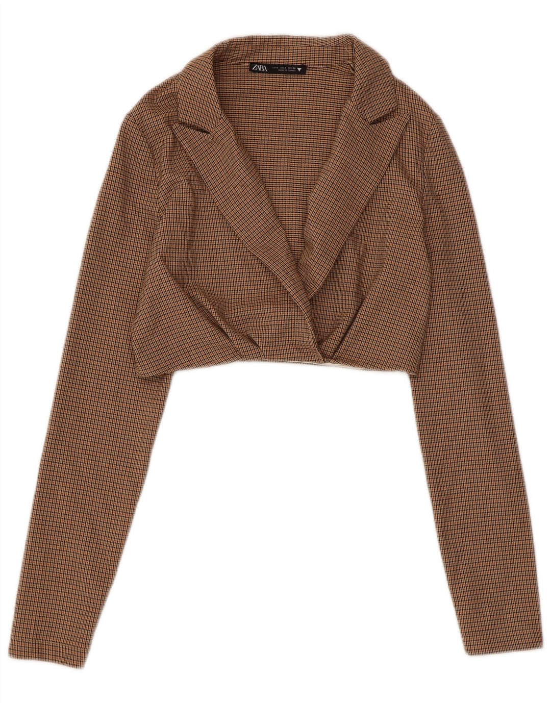 Giacca blazer corta da donna Zara UK 10 piccolo poliestere a quadri marrone