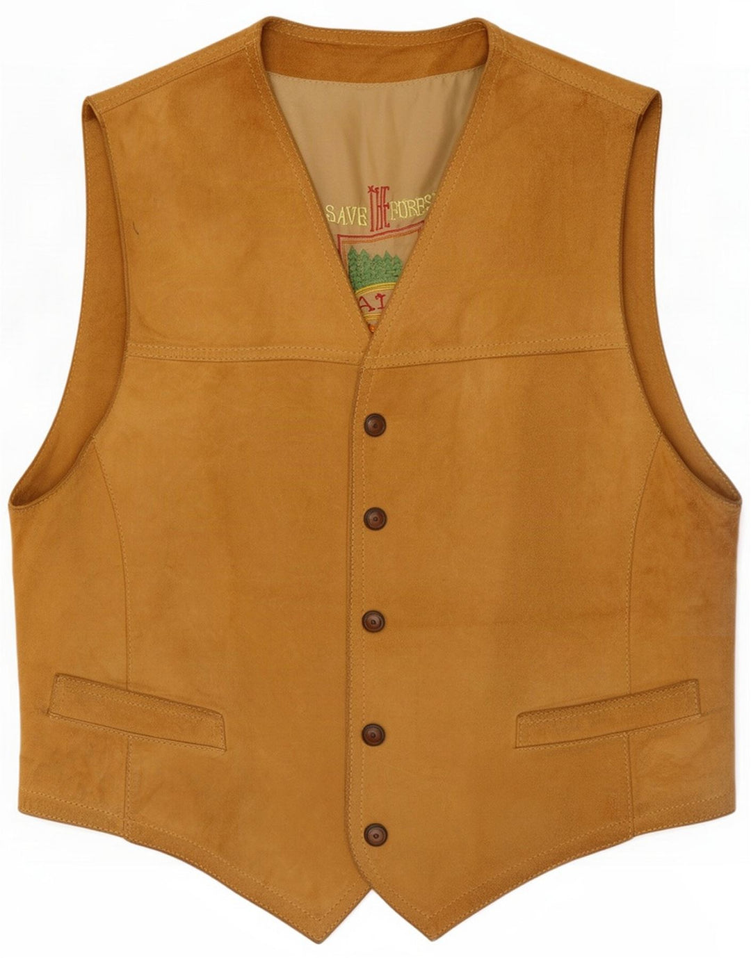 Save The Forest Gilet da uomo in pelle scamosciata IT 48 Pelle beige medio