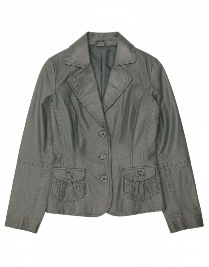 Giacca blazer vintage da donna a 3 bottoni UK 10 piccola grigia