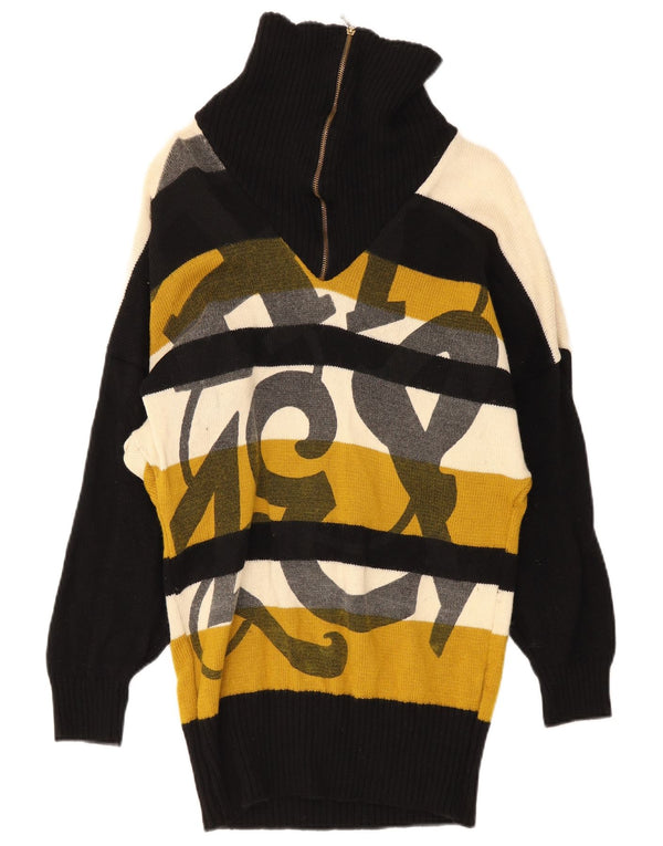 Maglione vintage da donna con zip e collo IT42 a righe multicolori medie