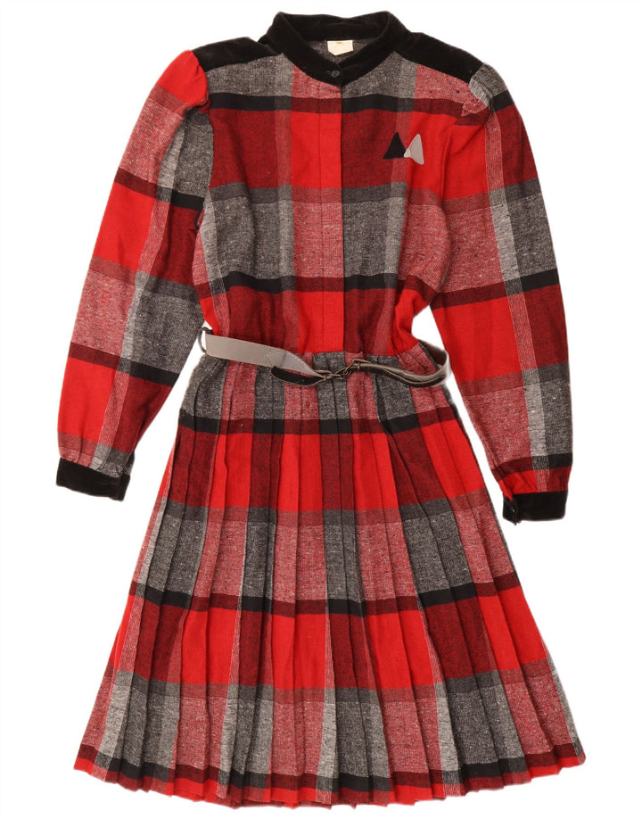 Abito lungo da donna vintage a maniche lunghe IT 46 Acrilico a quadri rossi grandi