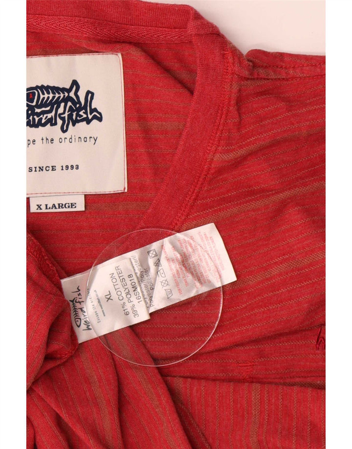T-shirt da uomo Weird Fish Top XL in cotone gessato rosso
