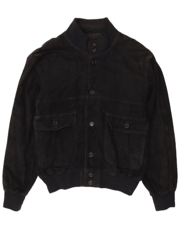 Giubbotto bomber in pelle scamosciata vintage da uomo UK 40 grande in pelle nera