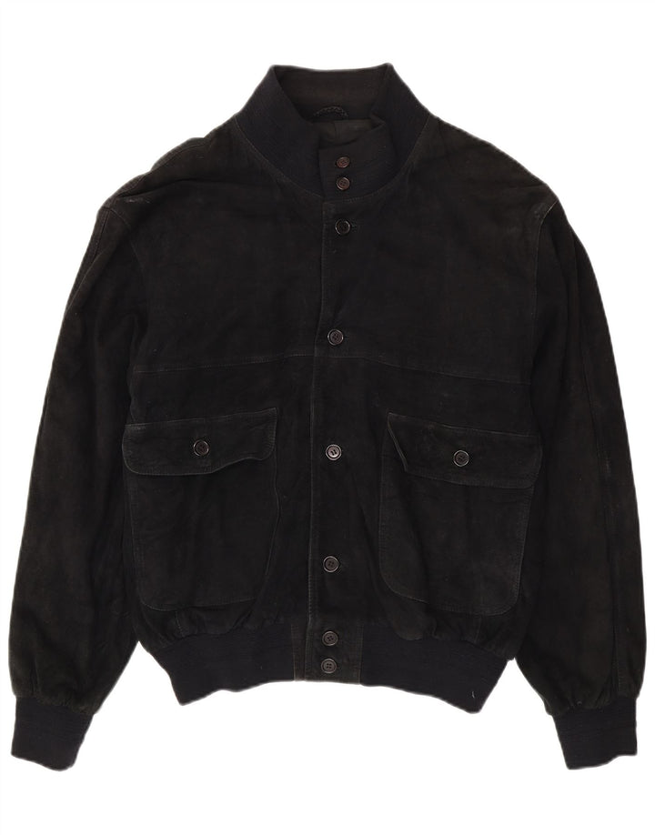 Giubbotto bomber in pelle scamosciata vintage da uomo UK 40 grande in pelle nera